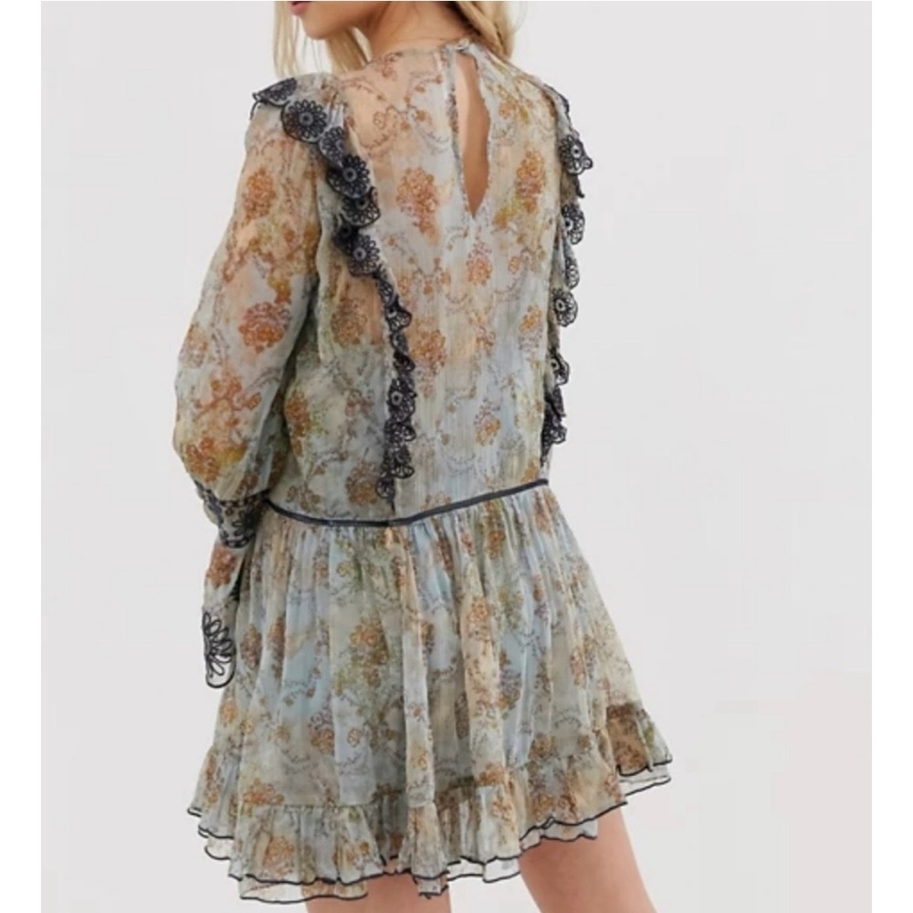 Free People Country Roads Mini Dress Lightweight Embroidered Ruffle Blue Size XS - Picture 2 of 11